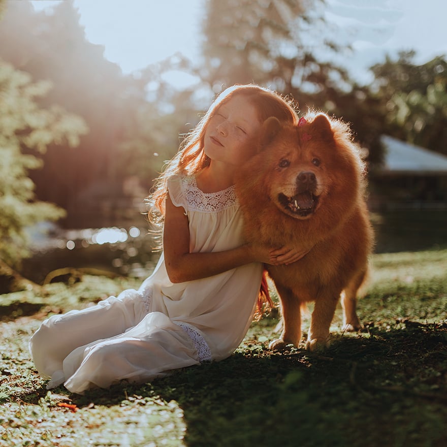 Girl Dog Sunshine Square